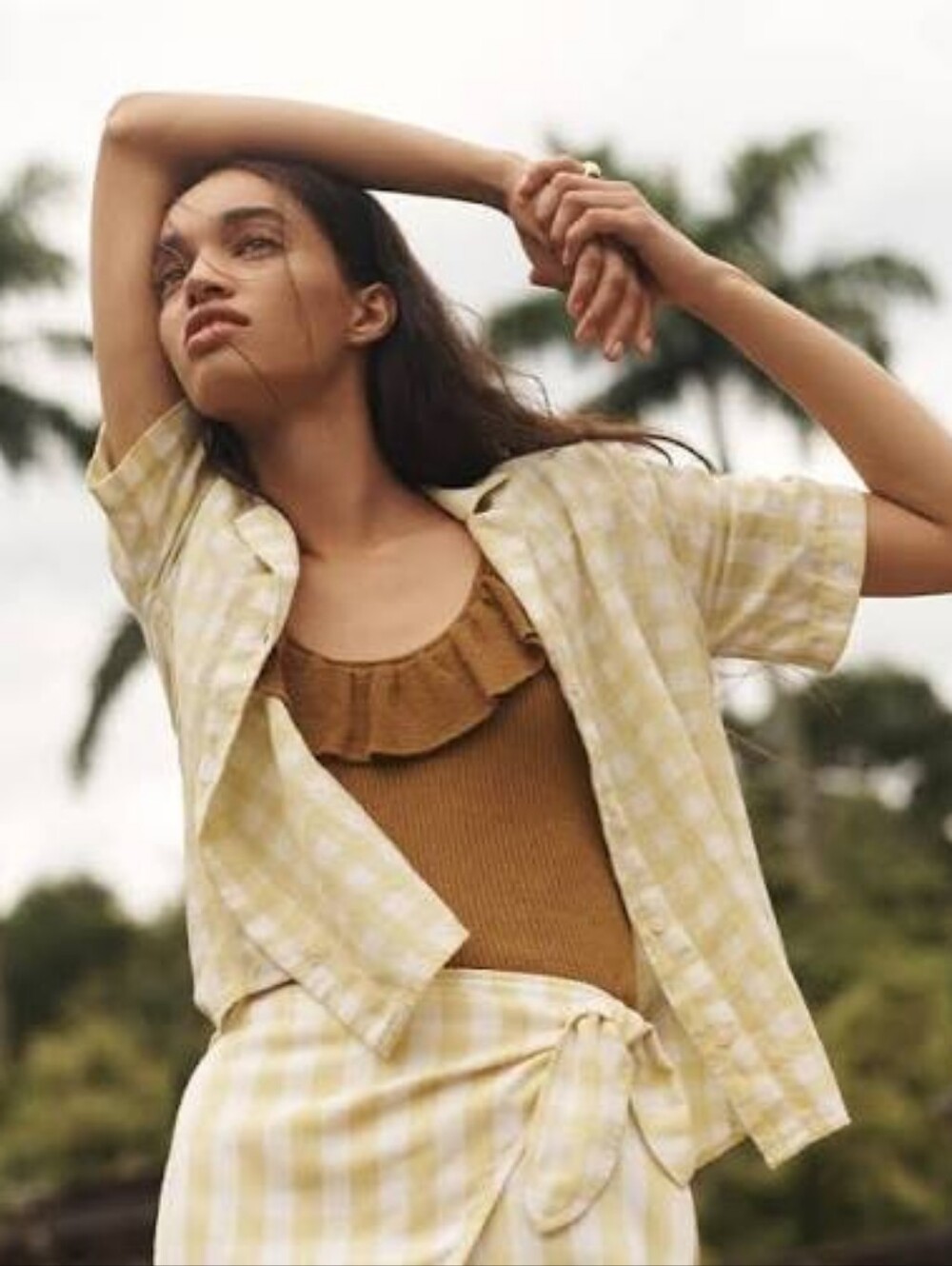 Madewell Cotton Linen Boxy Camp Shirt Gingham Check Crisp Pear Yellow Small NWT